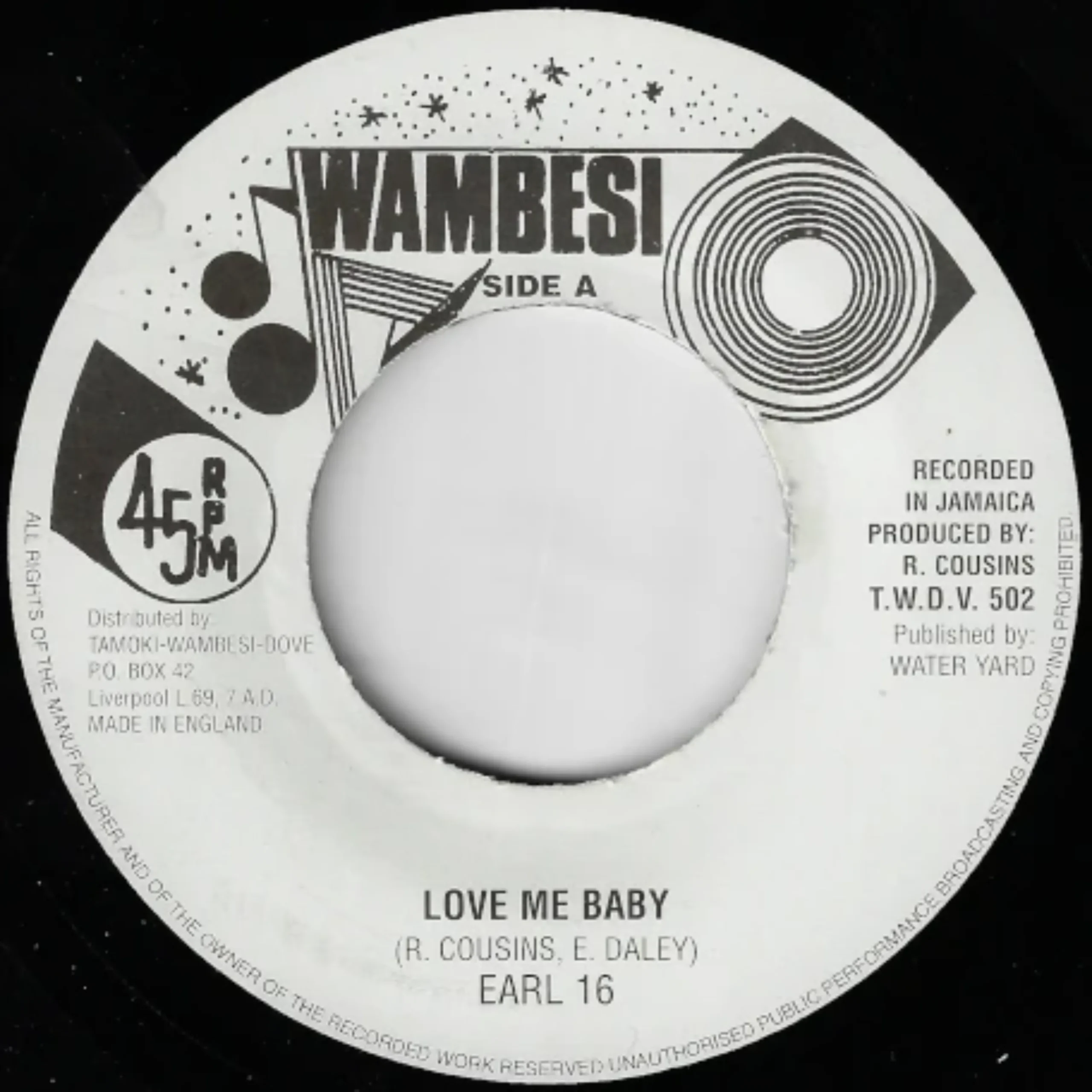 Tamoki Wambesi - Earl 16 - Love Me Baby - 7 Inch Vinyl Record